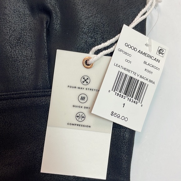 GOOD AMERICAN Leatherette V Back Bra Black SZ 1 (S) NWT - Picture 2 of 4